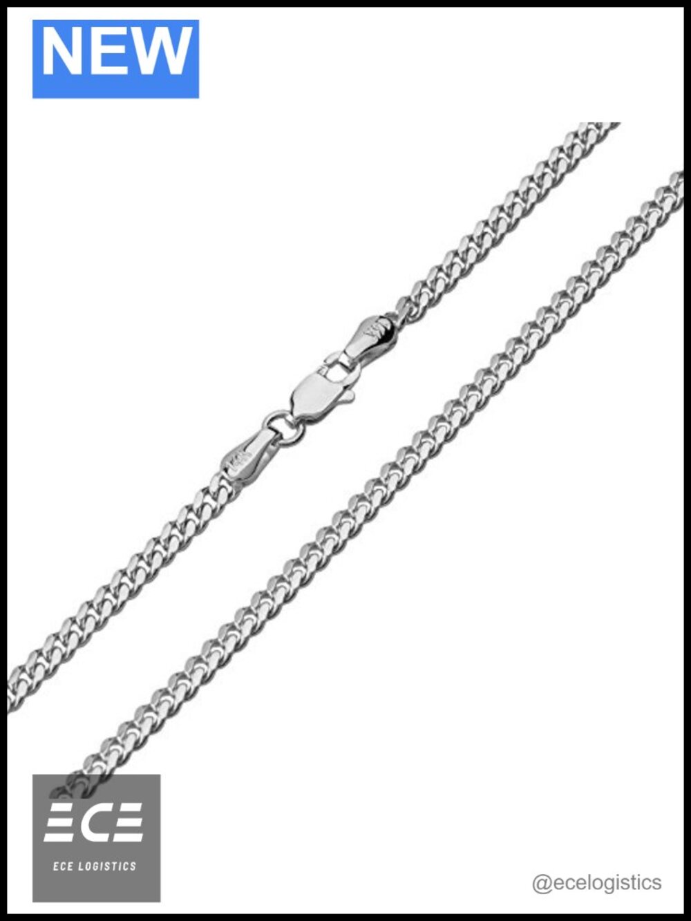 Solid 14K White Gold Miami Cuban Link Chain Necklace 1.8mm Lobster Claw Clasp